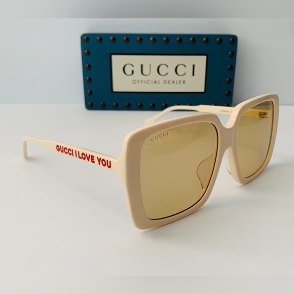 GUCCI GG0567SAN 006 square sunglass ivory white frame brown/light mirror lenses - Picture 3 of 16